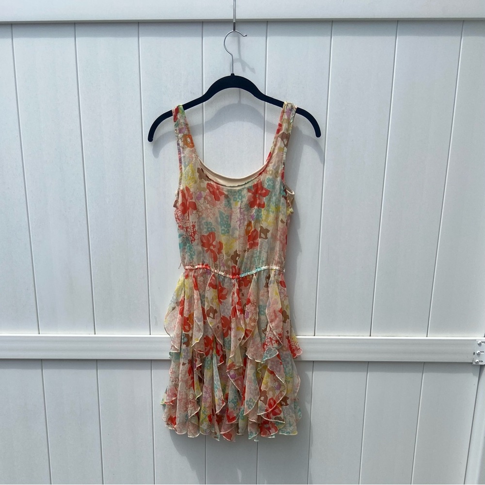 Tease Me Formal Banquet Sleeveless Ruffle Dress, Junior’s Size 3, Beige Multi